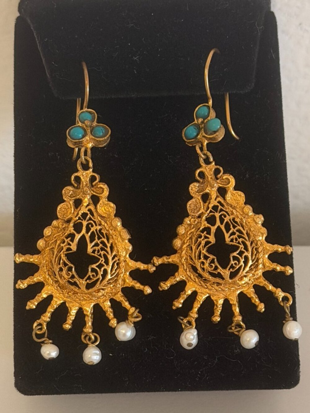 Traditional Turkish Ottoman Earrings Costume 24kt Gold over bronze